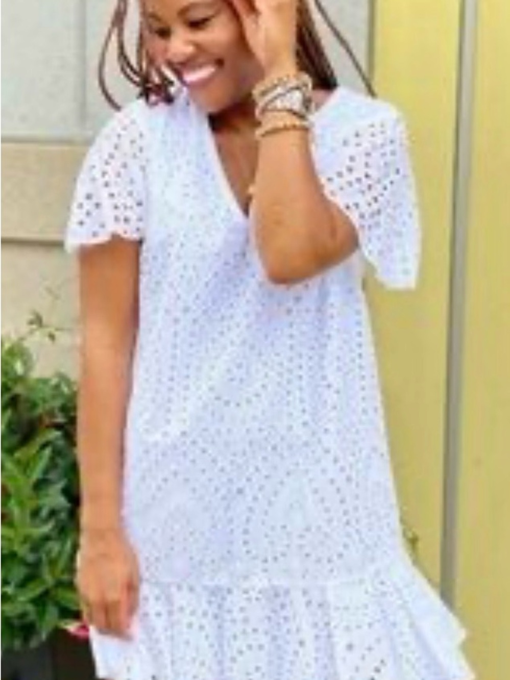 Anna Cate White Eyelet Mini Dress 100% Cotton Sz M Summer Beach Vacay
